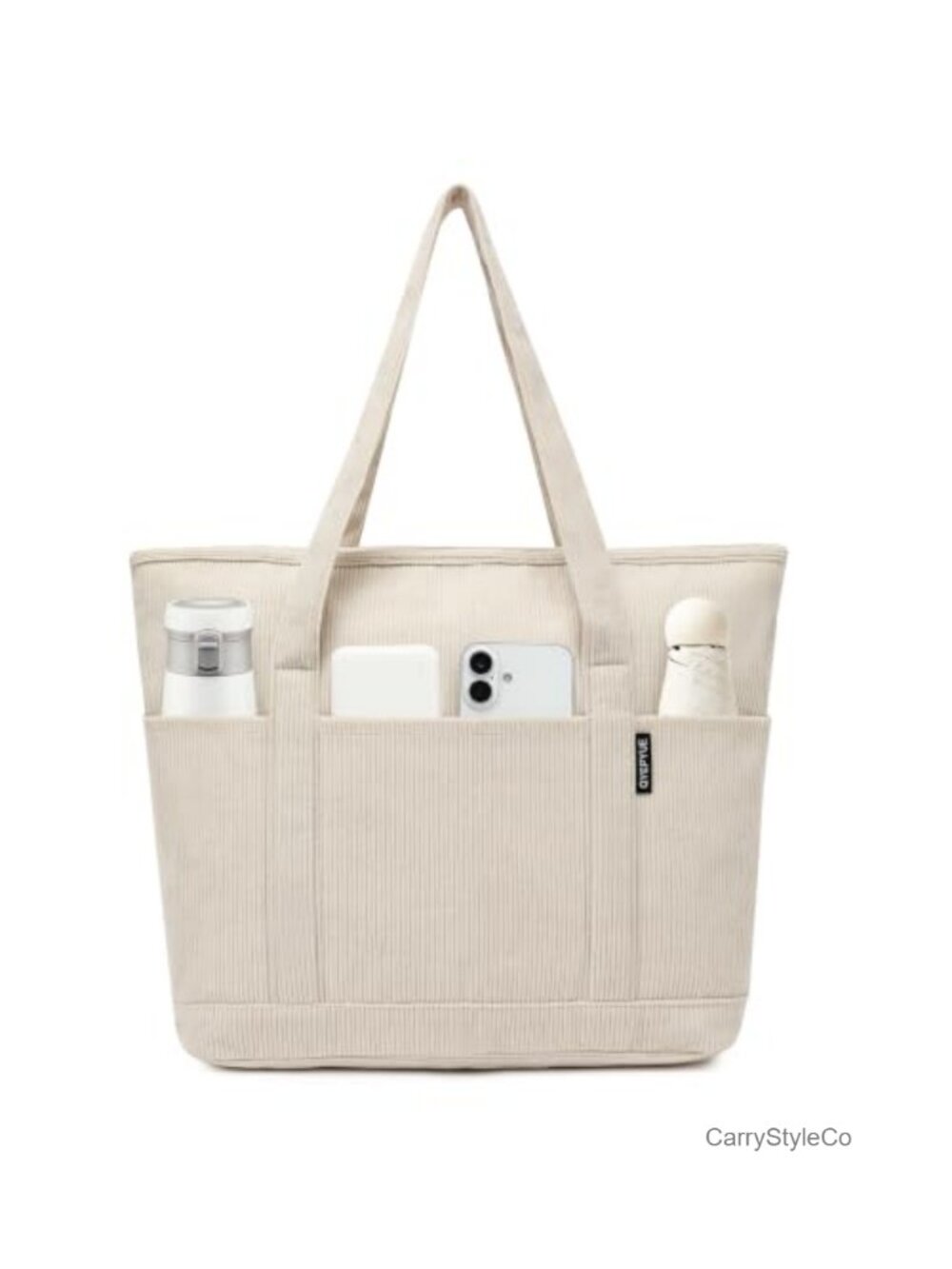 Canvas Tote Bag Large Beach Bag Zipper 3 Pockets Travel Weekender